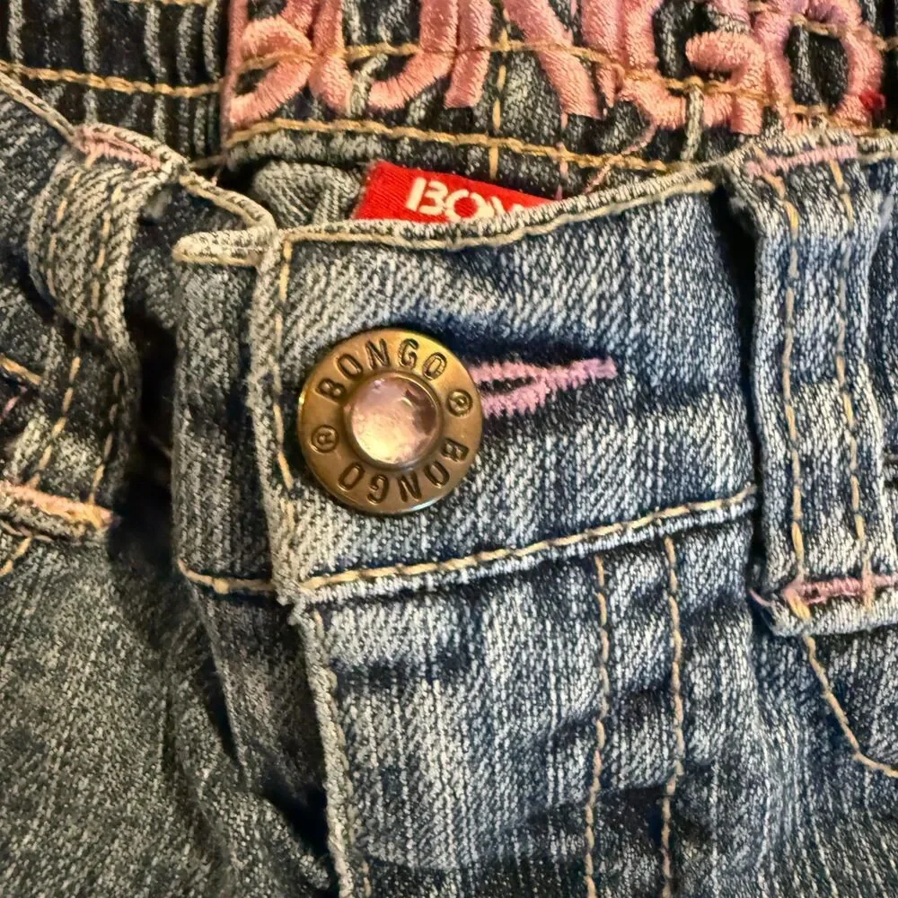 Vtg BONGO Girls 4T Jeans Y2K Boho Embroidered Pockets Flare Denim Elastic Waist